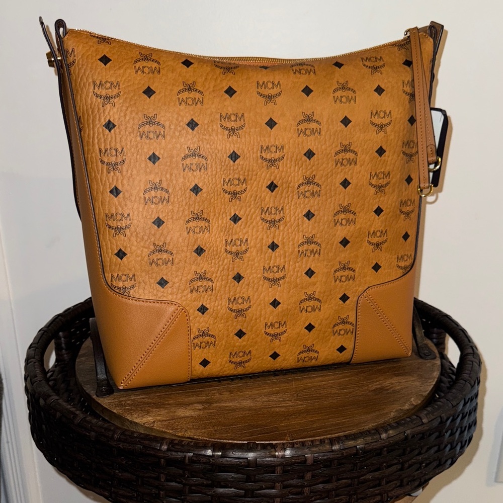 MCM Cognac Klara Visetos Hobo Bag Large